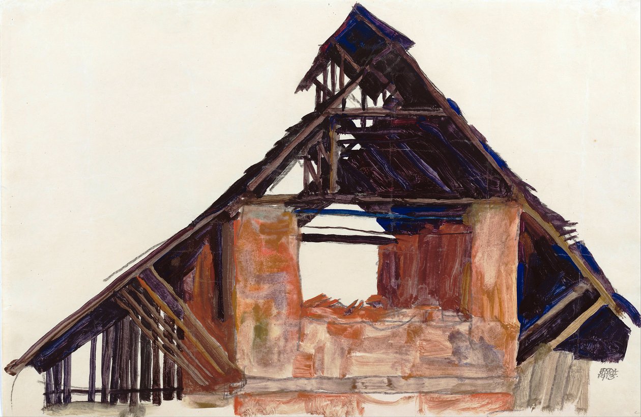 Régi oromzat (vieux gable) - Schiele, Egon (1890-1918) - 1913 - Gouache papíron - 32x48,6 - Leopold Múzeum, Bécs alkotó: Egon Schiele