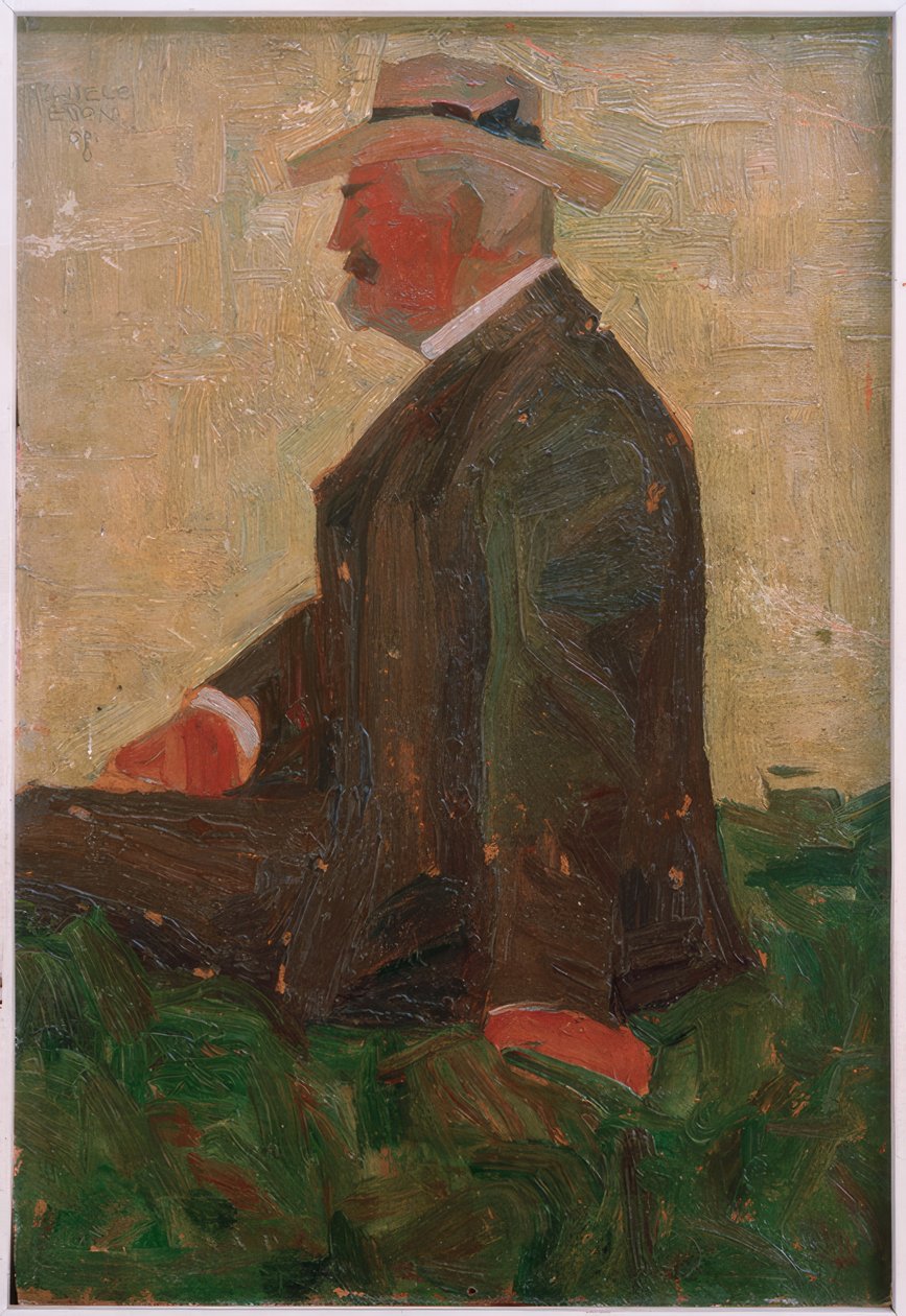 Szalmakalapos szakállas férfi portréja (Czihacz Lipót alkotó: Egon Schiele