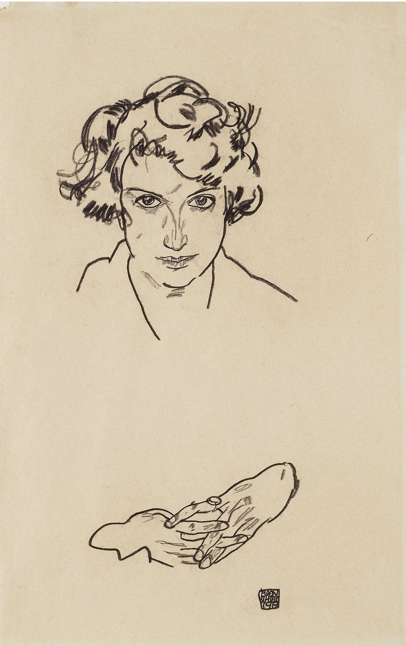 Egy lány portréja, 1917 (fekete zsírkréta szőtt papíron) alkotó: Egon Schiele