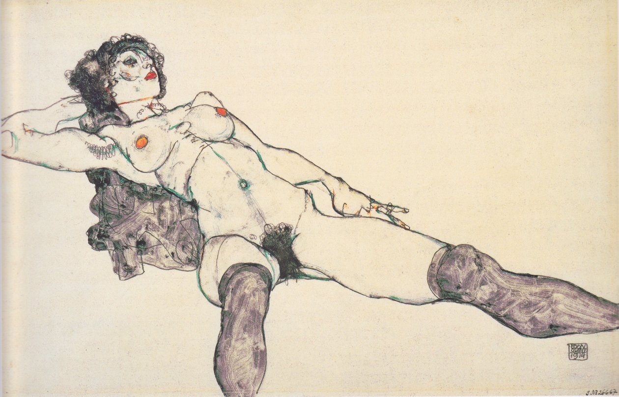 Fektetett női akt széttárt lábakkal, 1914 alkotó: Egon Schiele