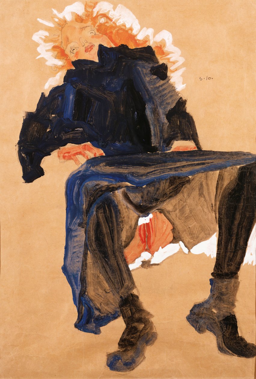 Fekvő lány kék ruhában, 1910 alkotó: Egon Schiele