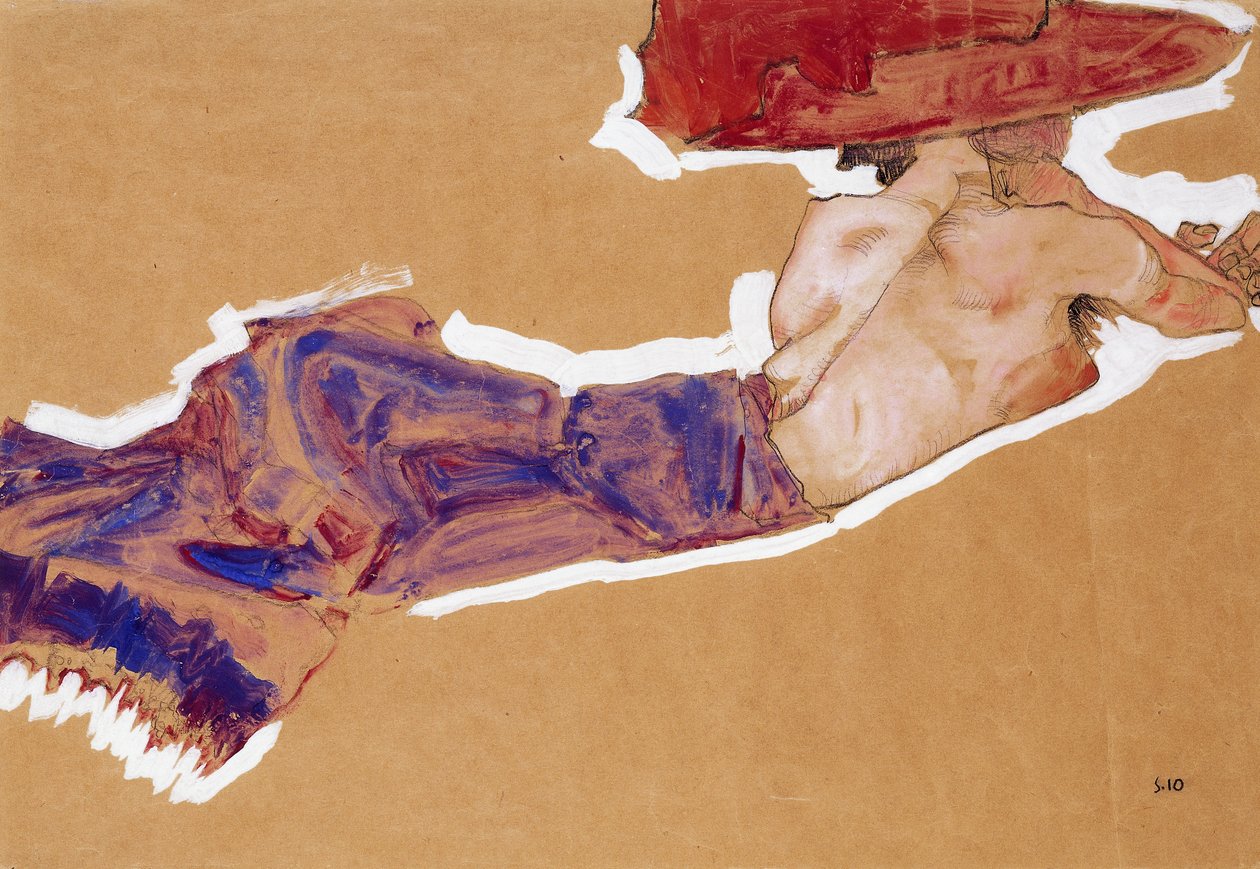 Fekvő félmeztelen Red Hat, 1910 alkotó: Egon Schiele
