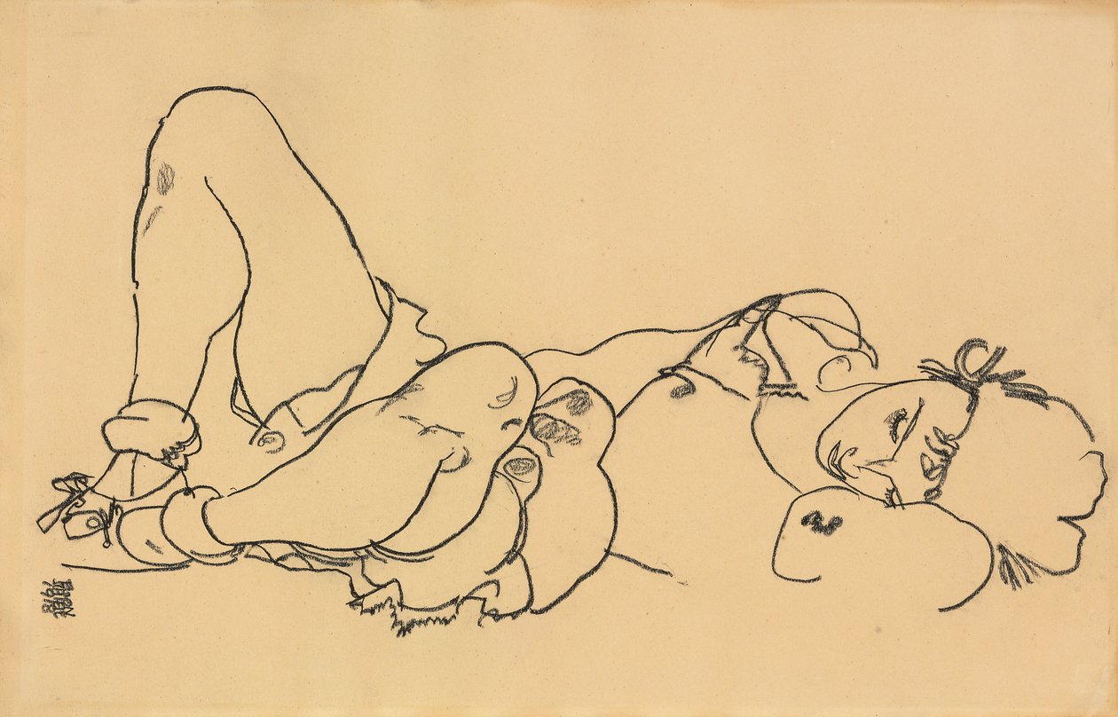 Fekvő Nő; Hazugság, 1918 alkotó: Egon Schiele