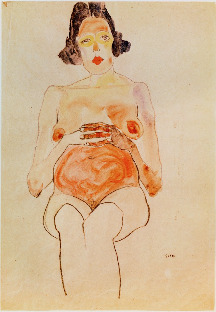 Roter Akt, schwanger [Vörös akt, terhes] (akvarell és szén) alkotó: Egon Schiele