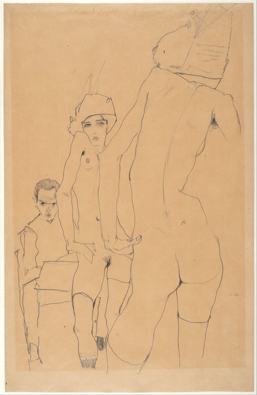 Schiele aktmodellel a tükör előtt, 1910 alkotó: Egon Schiele