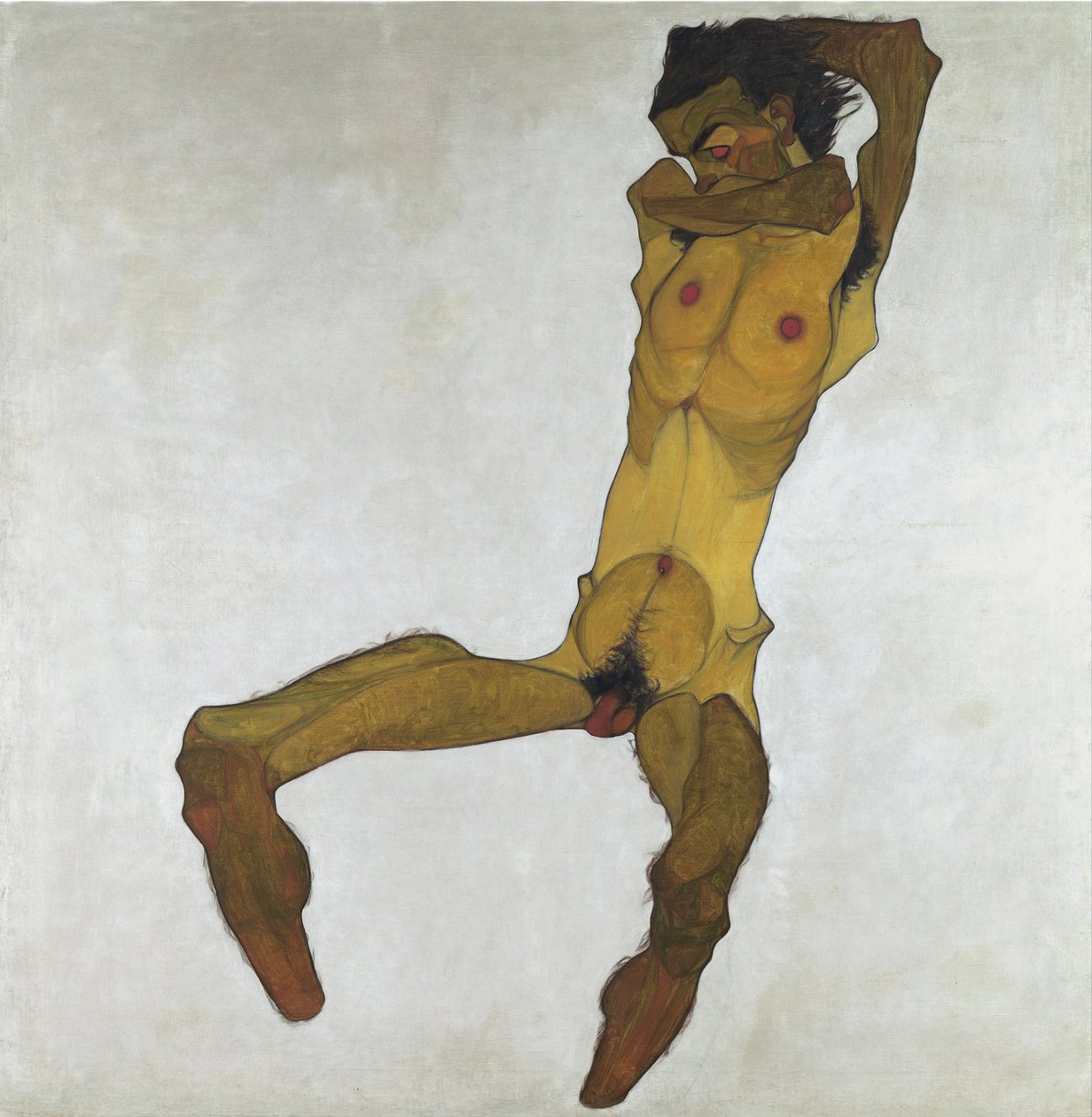 Ülő férfi akt (önarckép) - Schiele, Egon (1890-1918) - 1910 - Olaj, vászon - 152,5x150 - Leopold Múzeum, Bécs alkotó: Egon Schiele