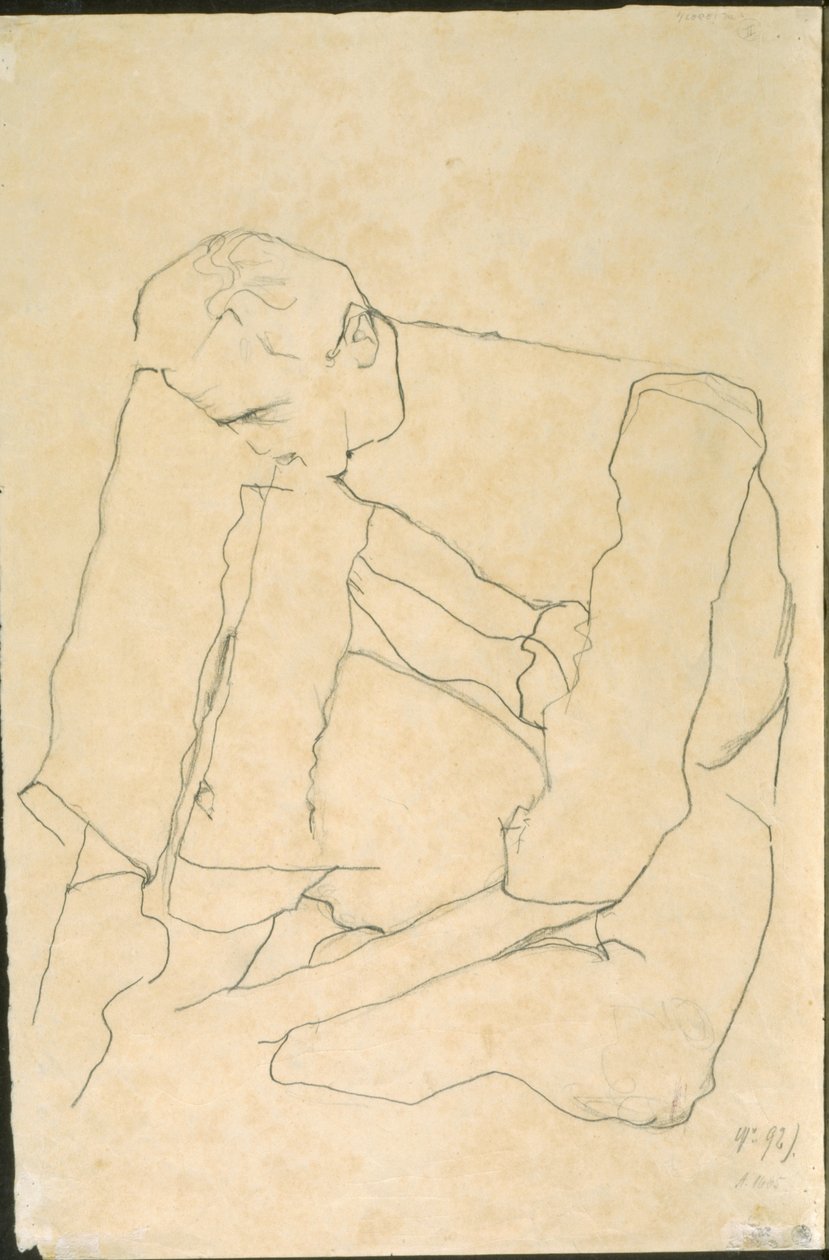Ülő ember (fordítva) alkotó: Egon Schiele