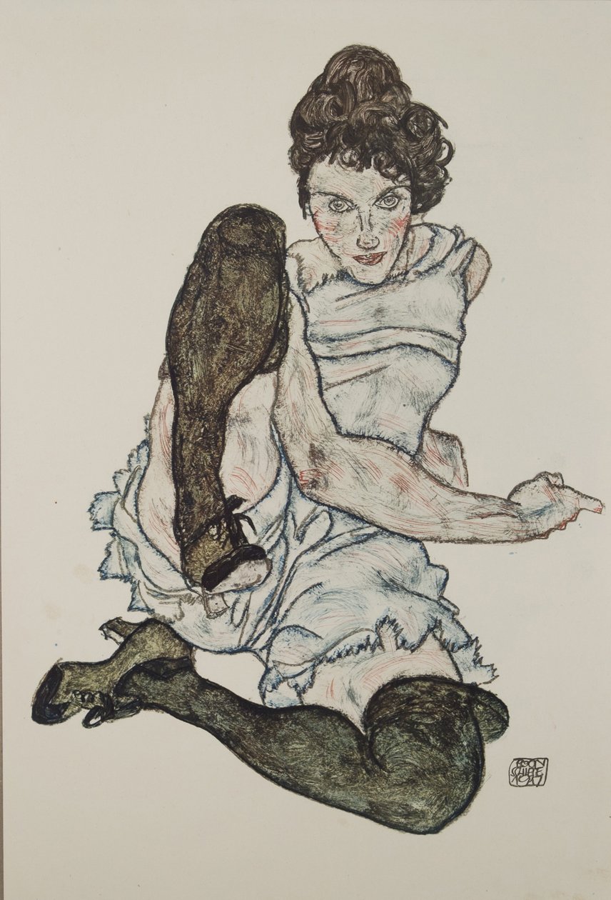 Ülő nő felhúzott lábakkal, 1917 alkotó: Egon Schiele