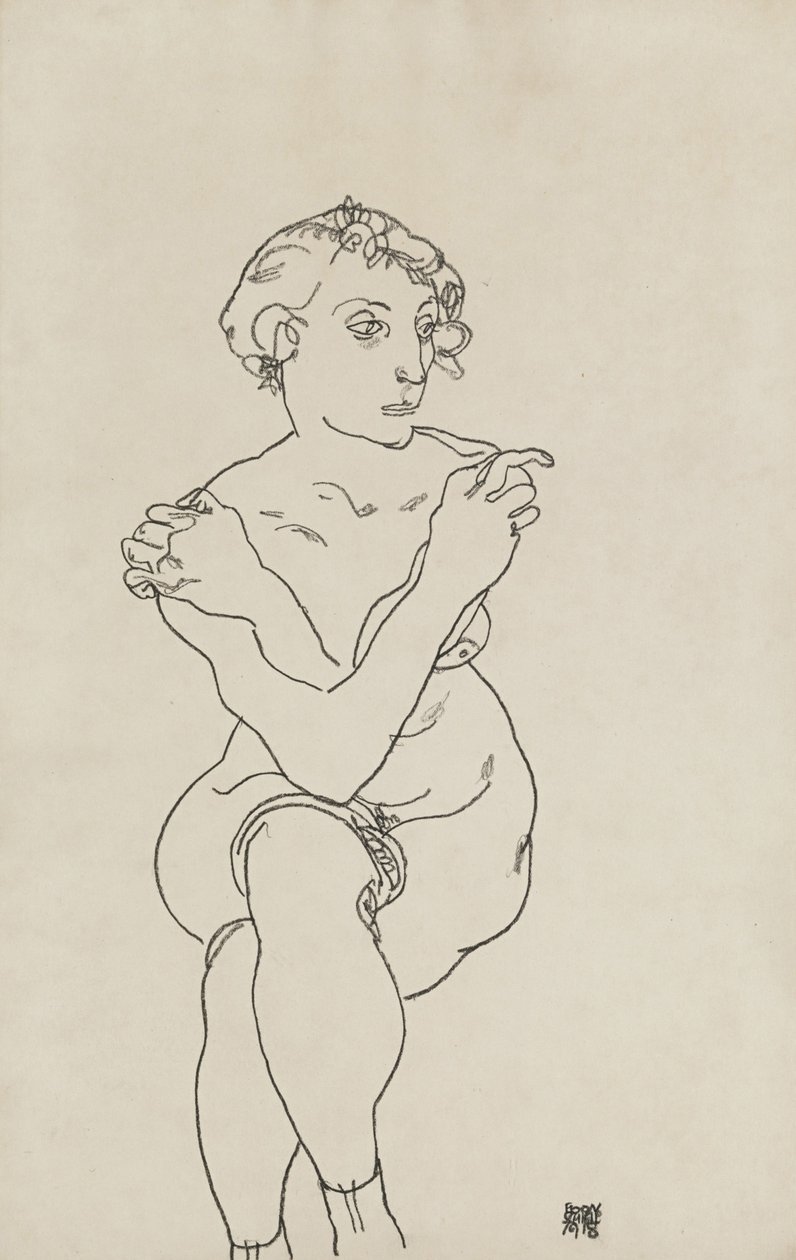 Ülő női akt, keresztbe tett kézzel és lábbal, 1918 alkotó: Egon Schiele