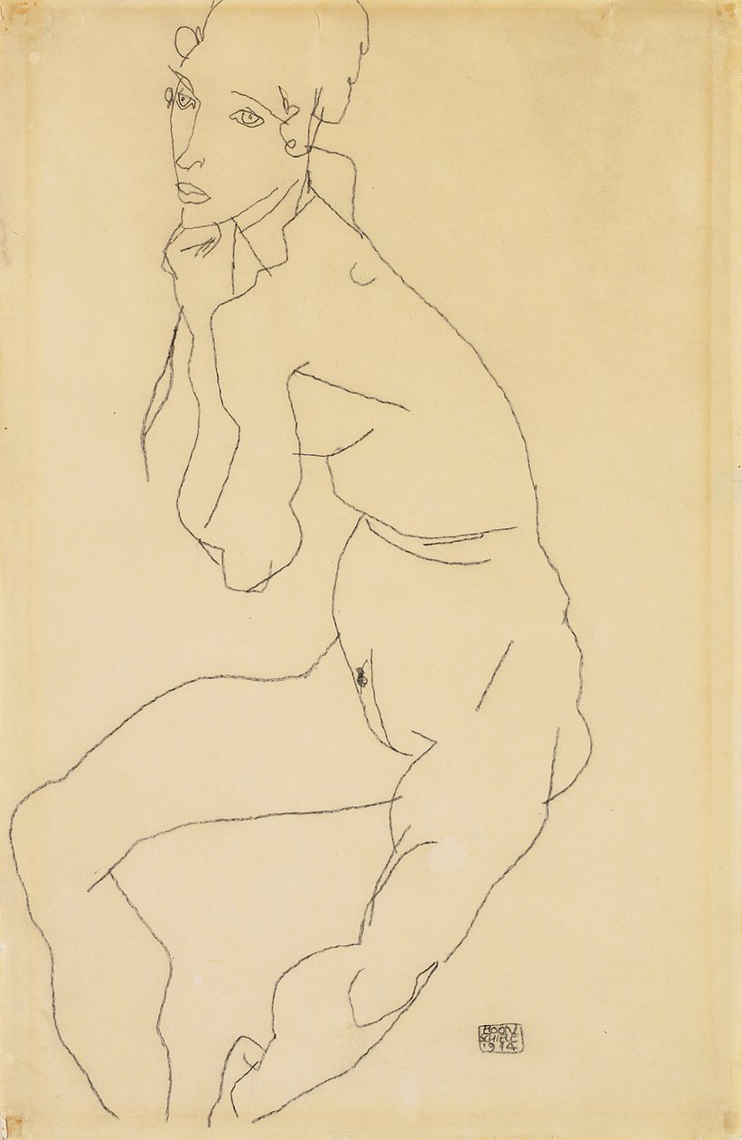 Ülő női akt, kézzel az állon, 1914 alkotó: Egon Schiele