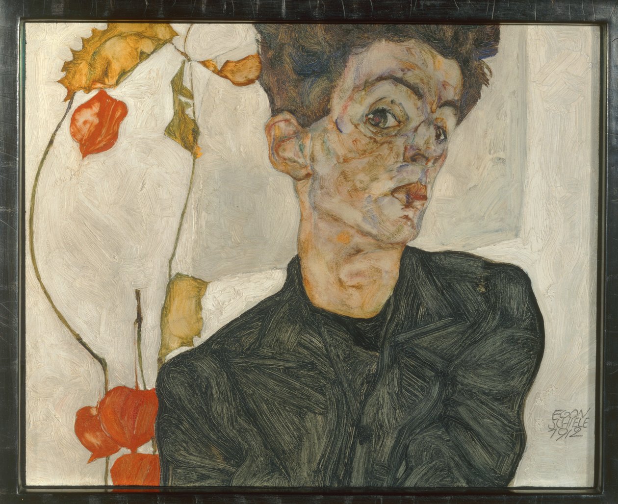 Önarckép lámpás gyümölcsökkel ... (olaj és akvarell, vászon) alkotó: Egon Schiele