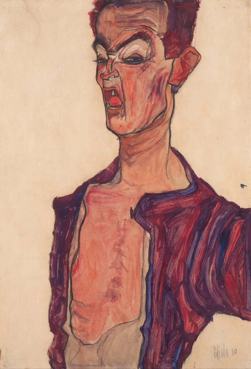 Önarckép, Grimaszolva, 1910 alkotó: Egon Schiele