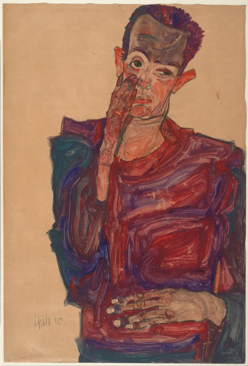 Önarckép lehúzott szemhéjjal, 1910 alkotó: Egon Schiele