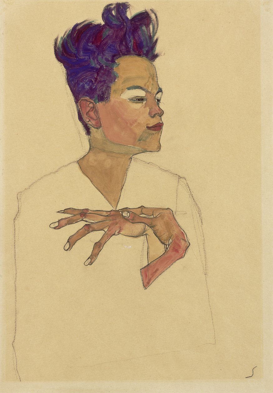 Önarckép kézzel a mellkason, 1910 alkotó: Egon Schiele
