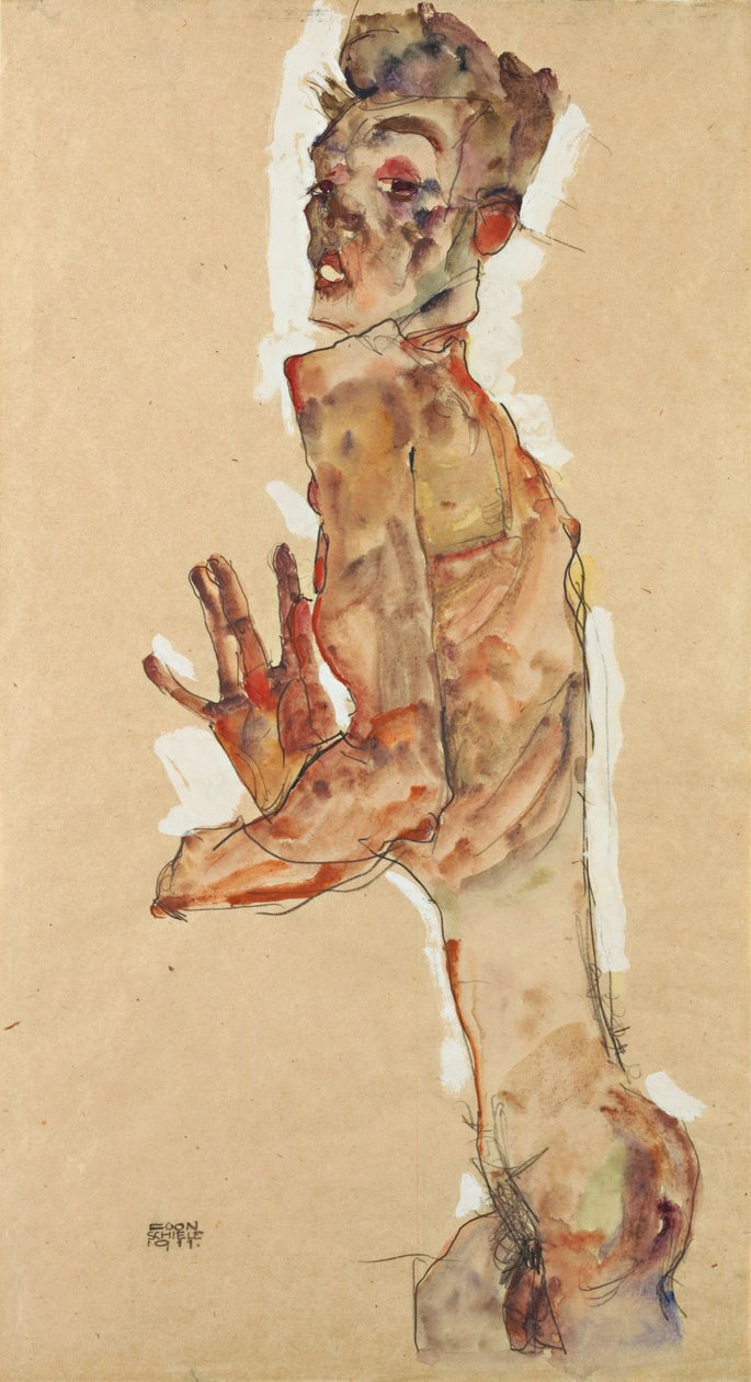 Önarckép széttárt ujjakkal, 1911 alkotó: Egon Schiele