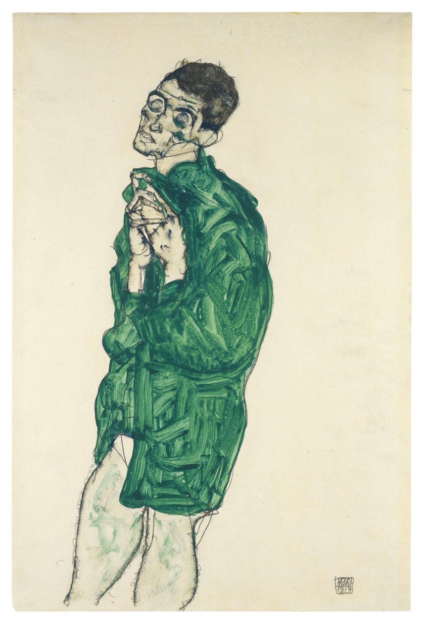Önarckép zöld ingben, csukott szemmel, 1914 alkotó: Egon Schiele
