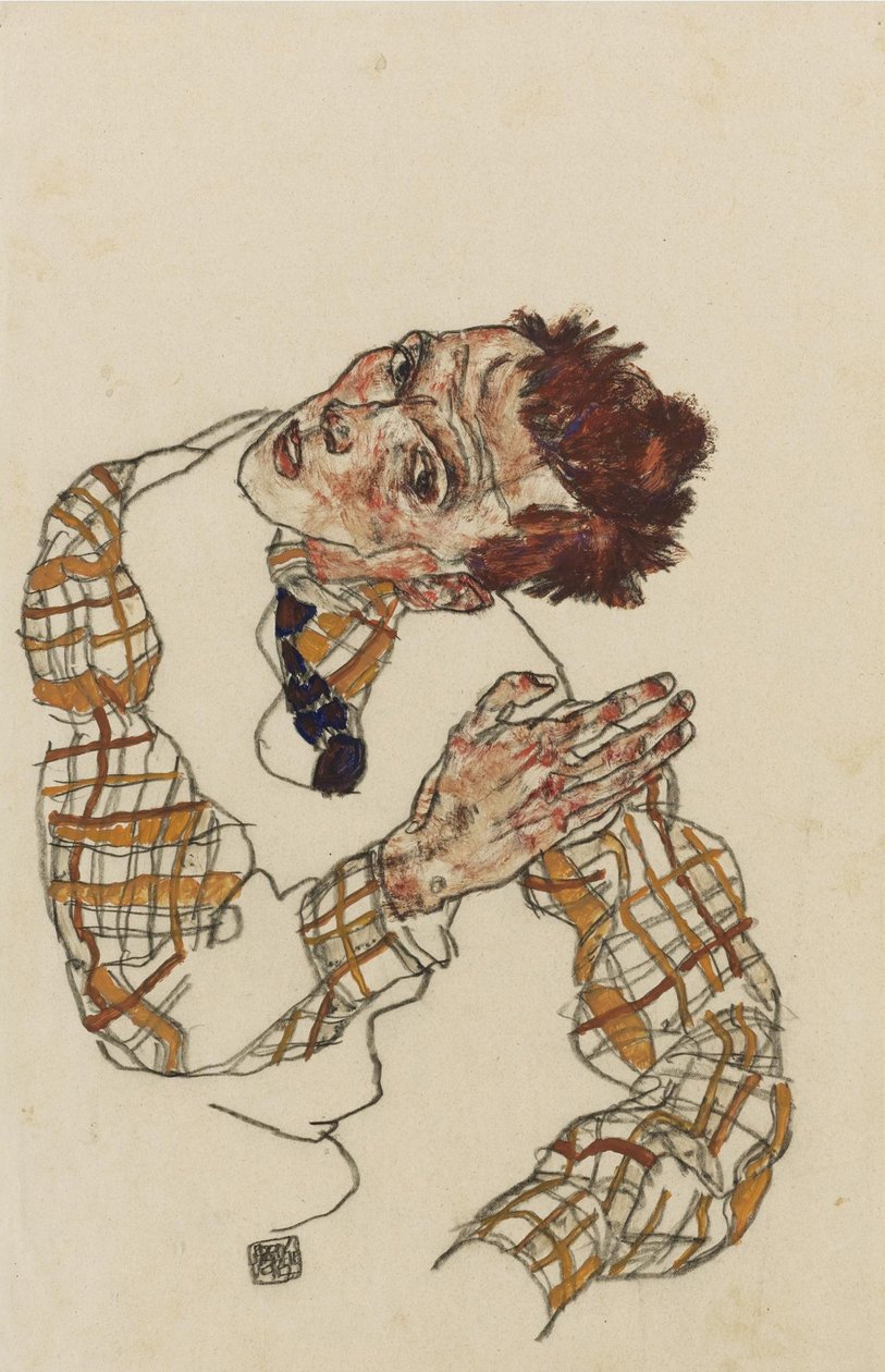 Önarckép kockás inggel, 1917 alkotó: Egon Schiele