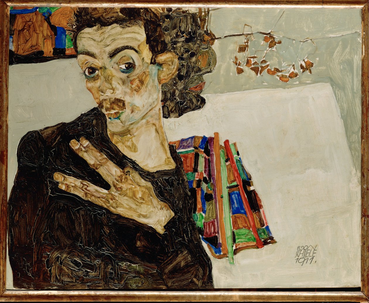 Önarckép széttárt ujjakkal alkotó: Egon Schiele