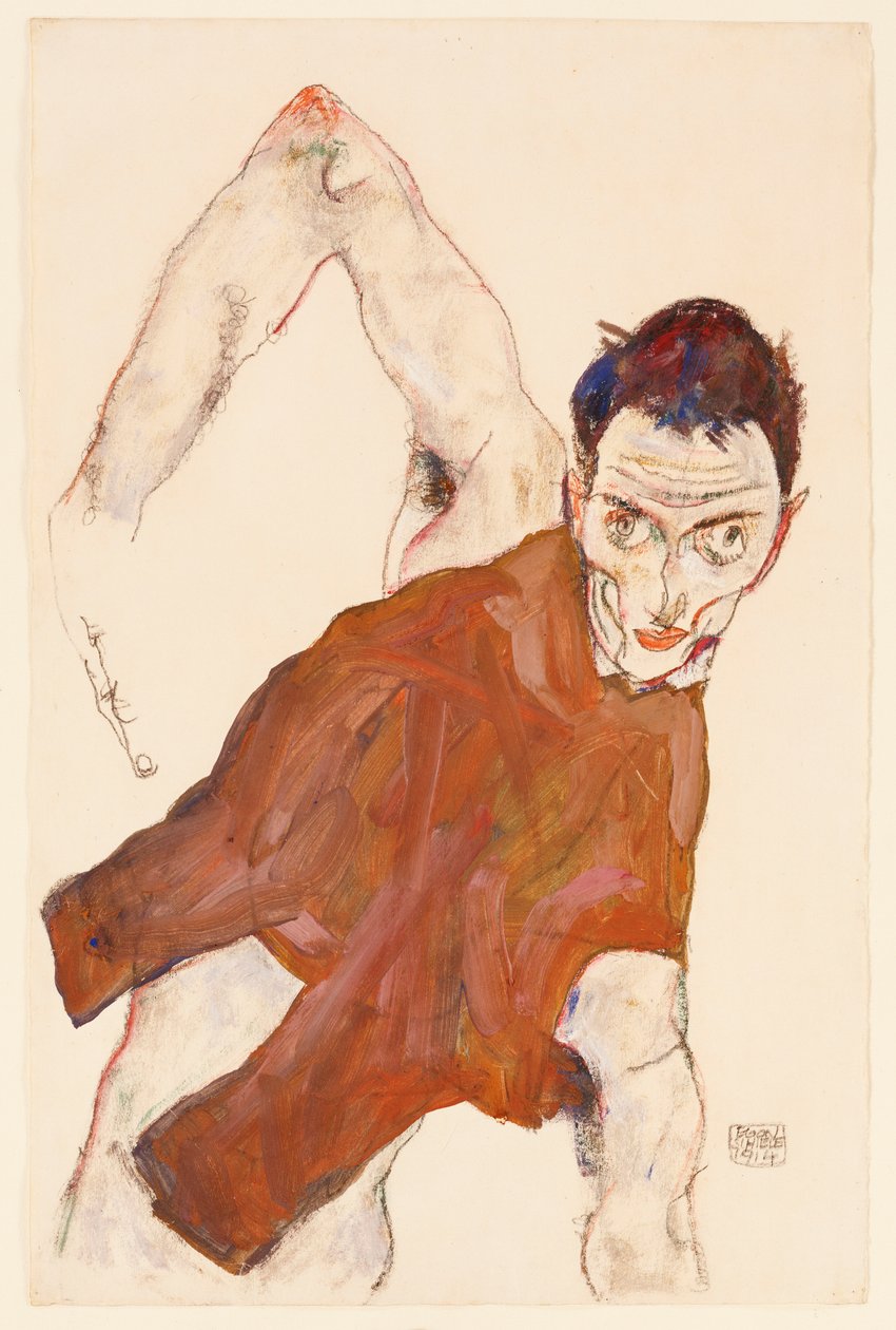 Önarckép rántásban, jobb könyökkel, 1914 alkotó: Egon Schiele