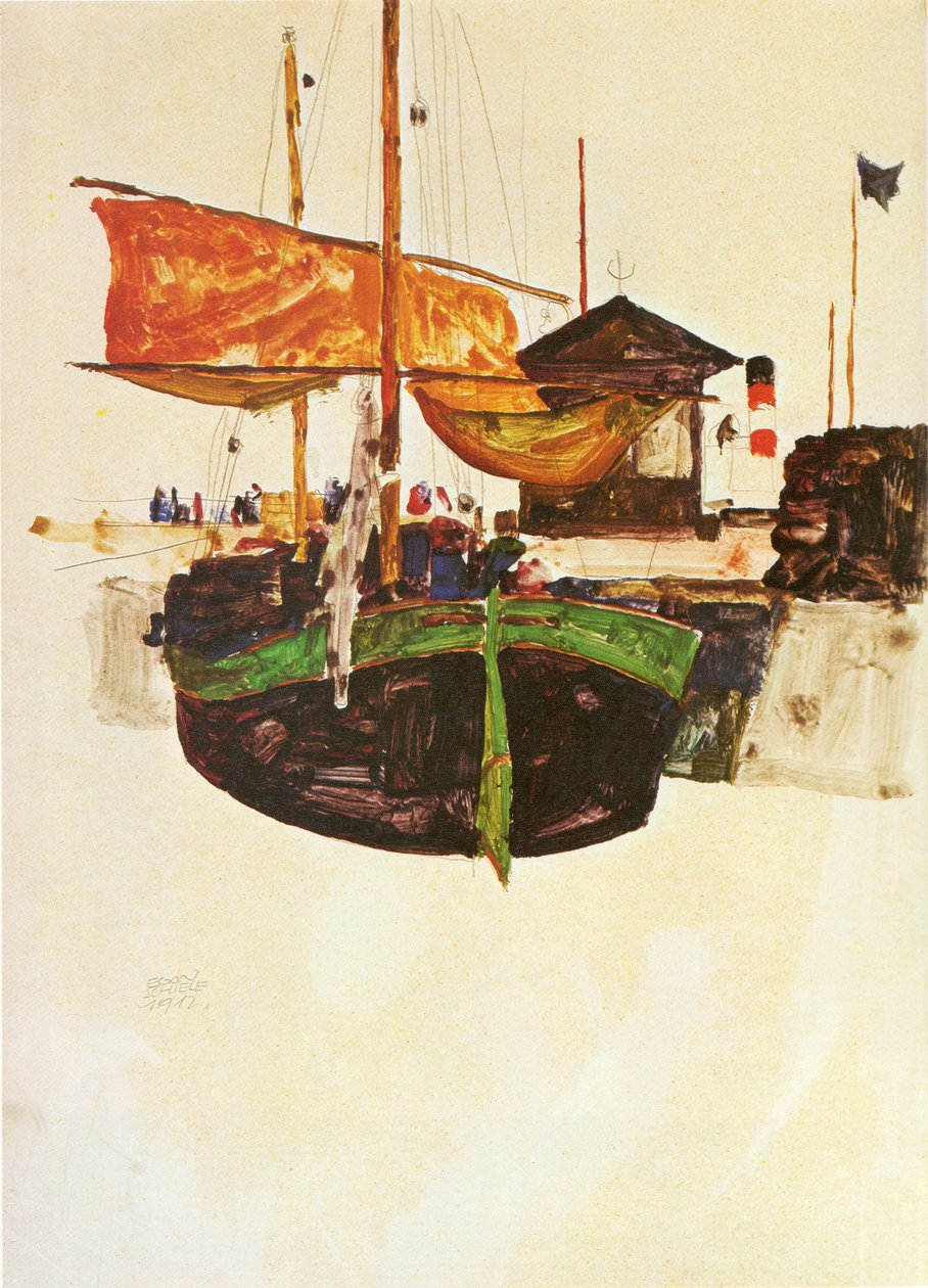 Hajó Triestenben: nn alkotó: Egon Schiele