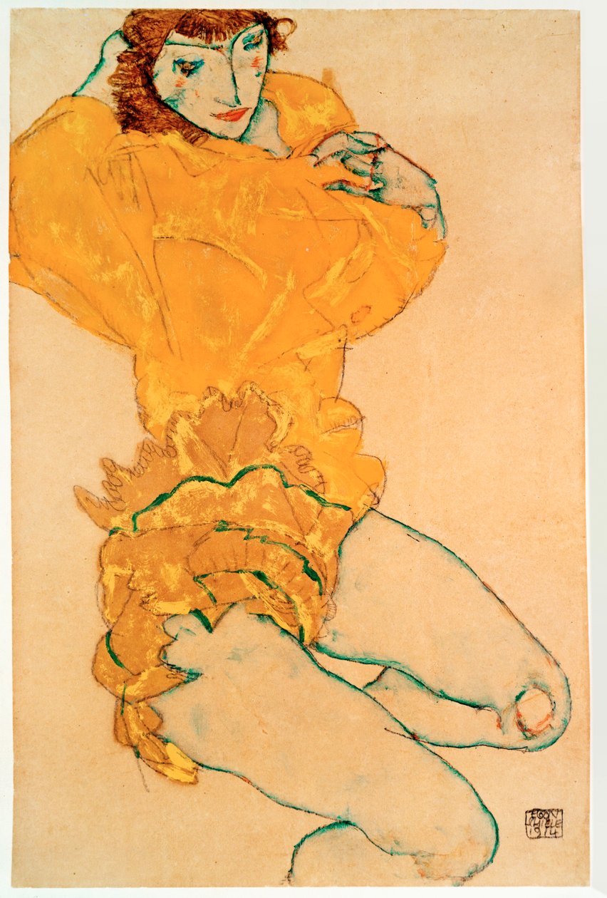 Vetkőztető nő [Vetkőztető nő] alkotó: Egon Schiele