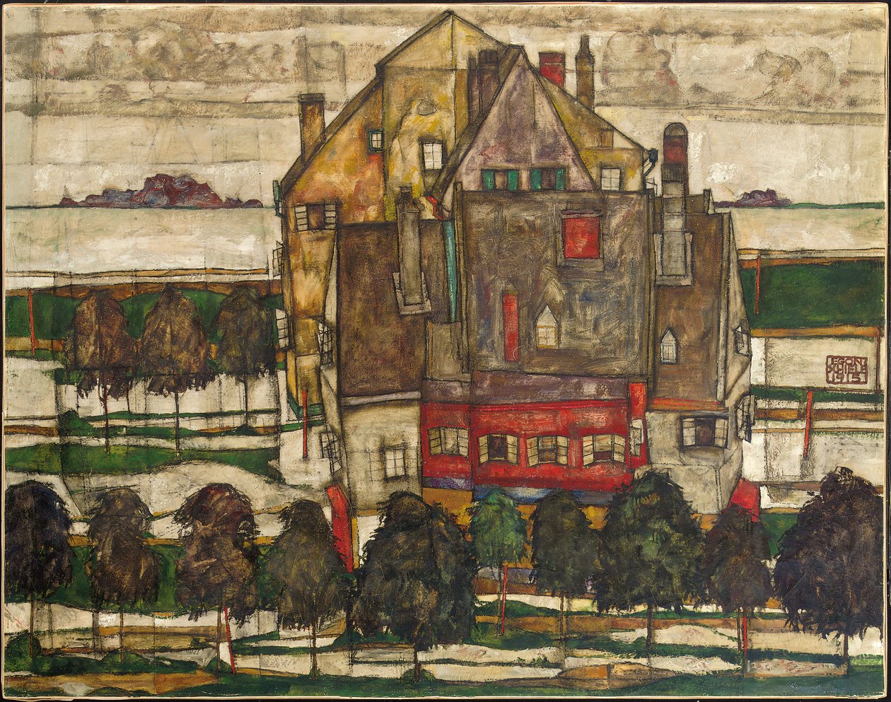 Egyszemélyes házak (Házas házak) 1915 (olaj, vászon) alkotó: Egon Schiele