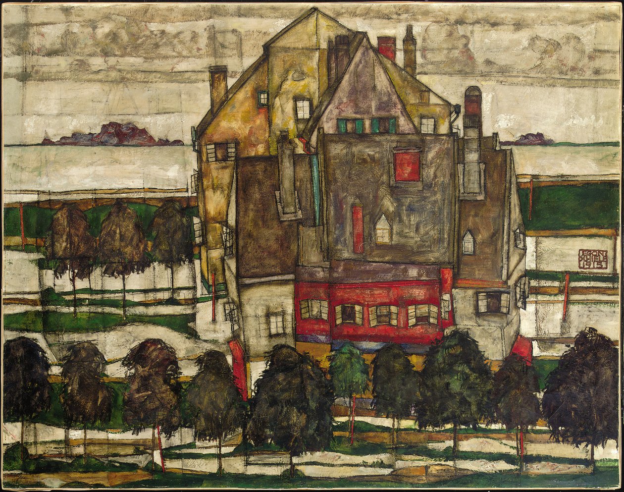 Egyágyas házak (Hegyekkel rendelkező házak); Egyéni házak (házak hegyekkel) alkotó: Egon Schiele