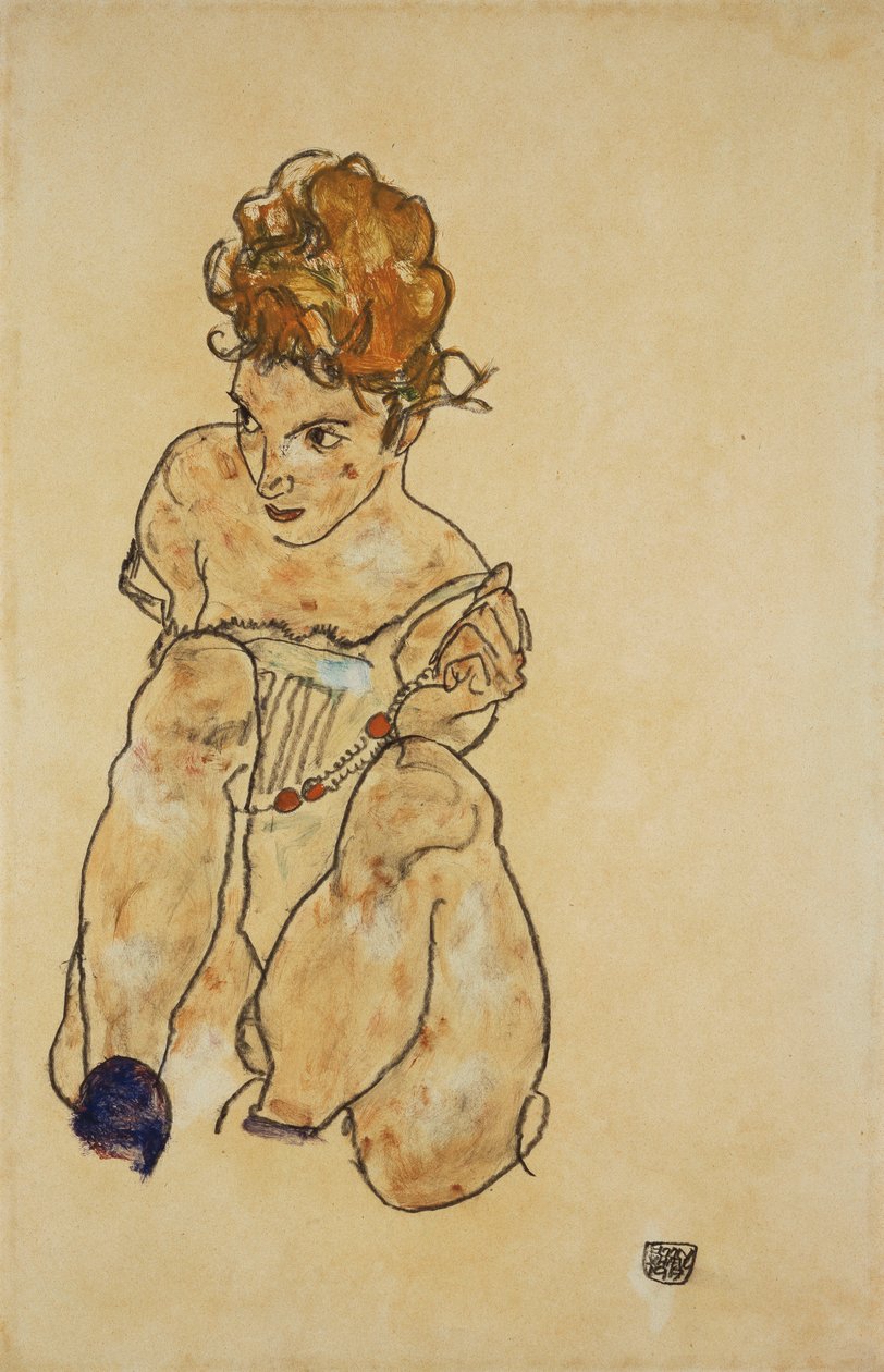 Ülő lány fehérneműben, 1917 alkotó: Egon Schiele