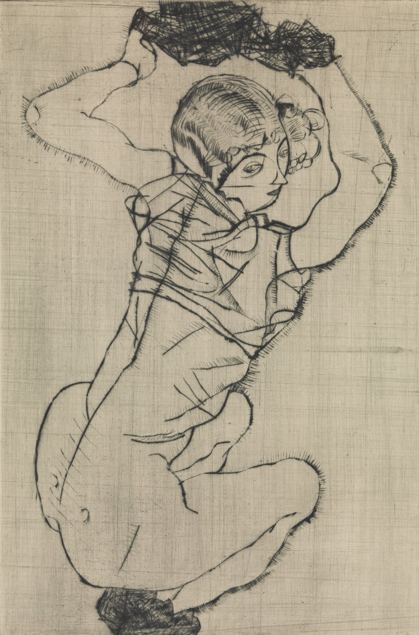 Guggoló nő, 1914. alkotó: Egon Schiele