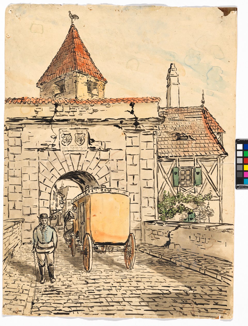 Városkapu hintóval (Diákmunka) alkotó: Egon Schiele