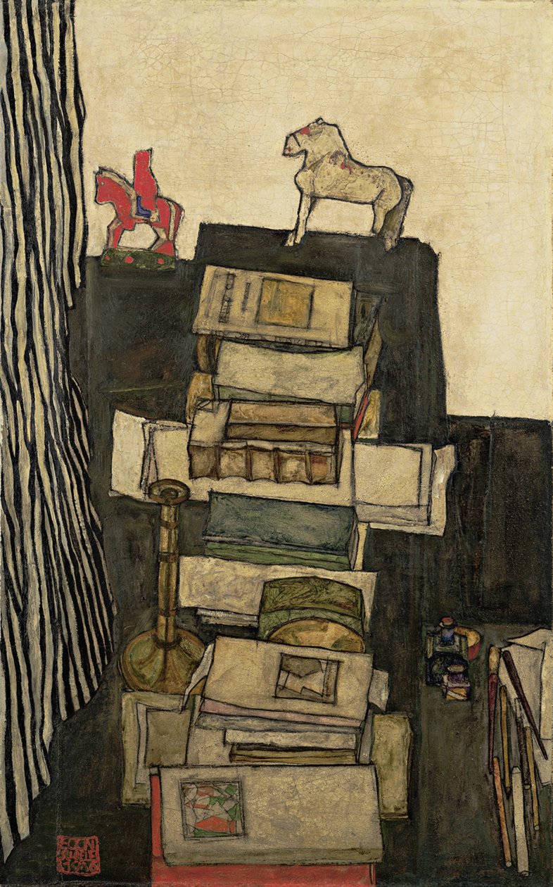 Csendélet könyvekkel Schieles íróasztal, 1914 alkotó: Egon Schiele