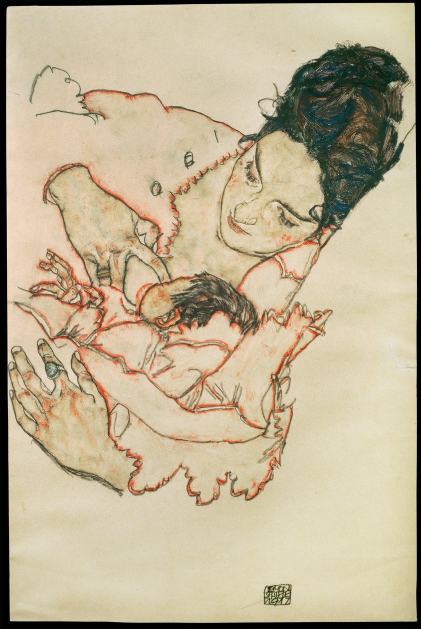 Stillende Mutter - Szoptató anya ... (akvarell és fekete zsírkréta) alkotó: Egon Schiele