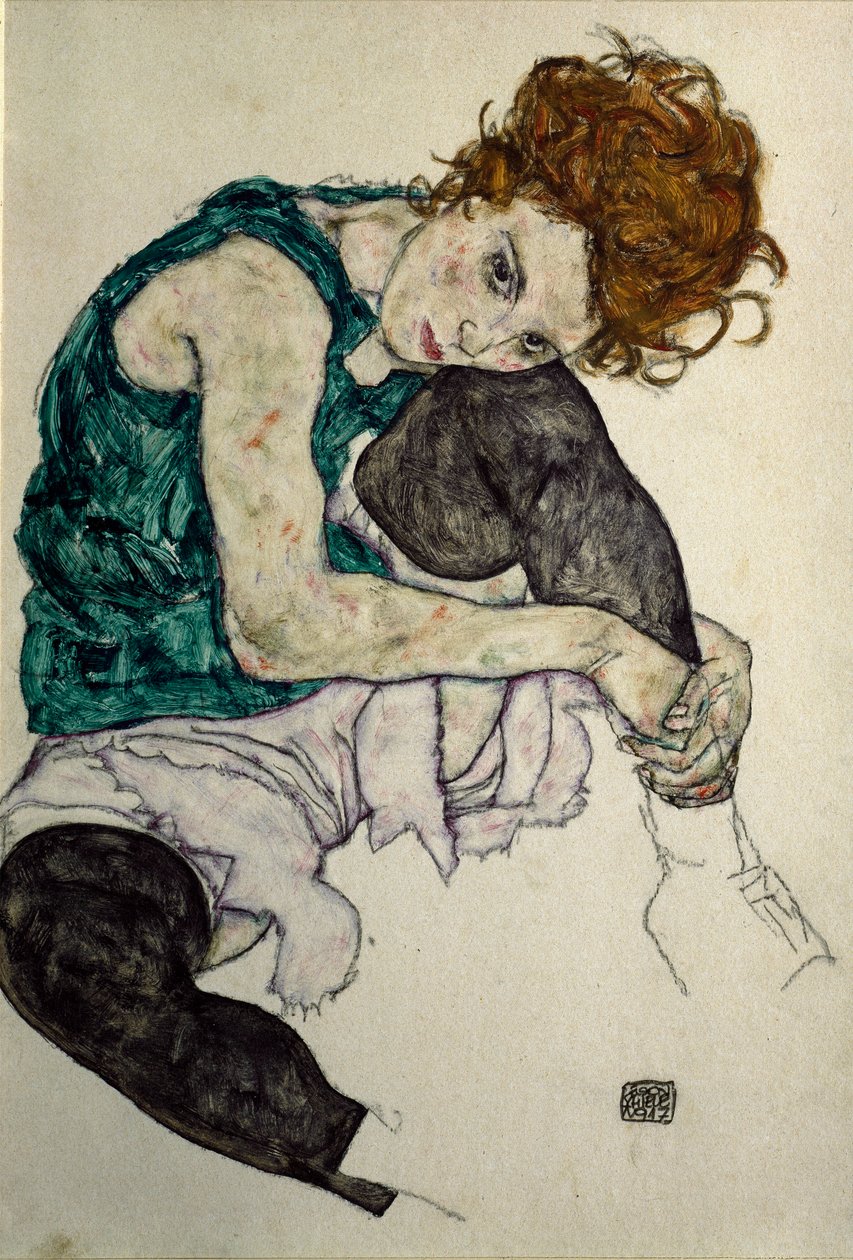 A művész felesége, 1917 körül (gouache, akvarell és fekete zsírkréta, papír) alkotó: Egon Schiele