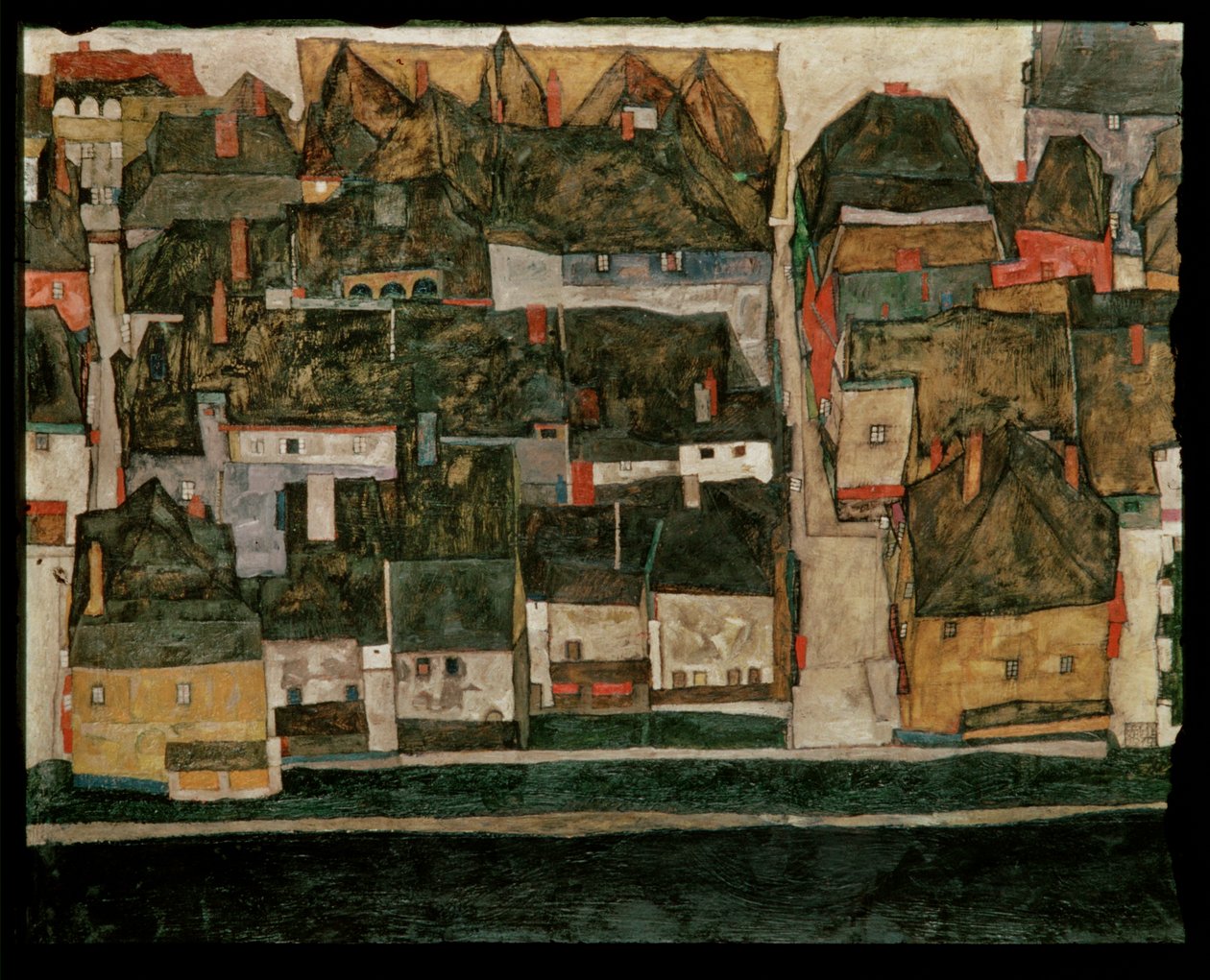A kisváros IV (festmény vászonra) alkotó: Egon Schiele