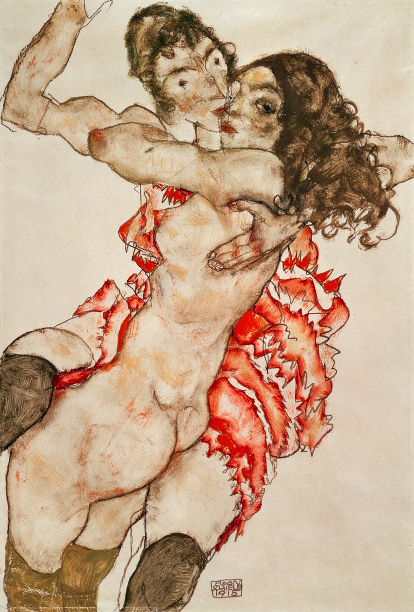 Két nő ölelkezik alkotó: Egon Schiele