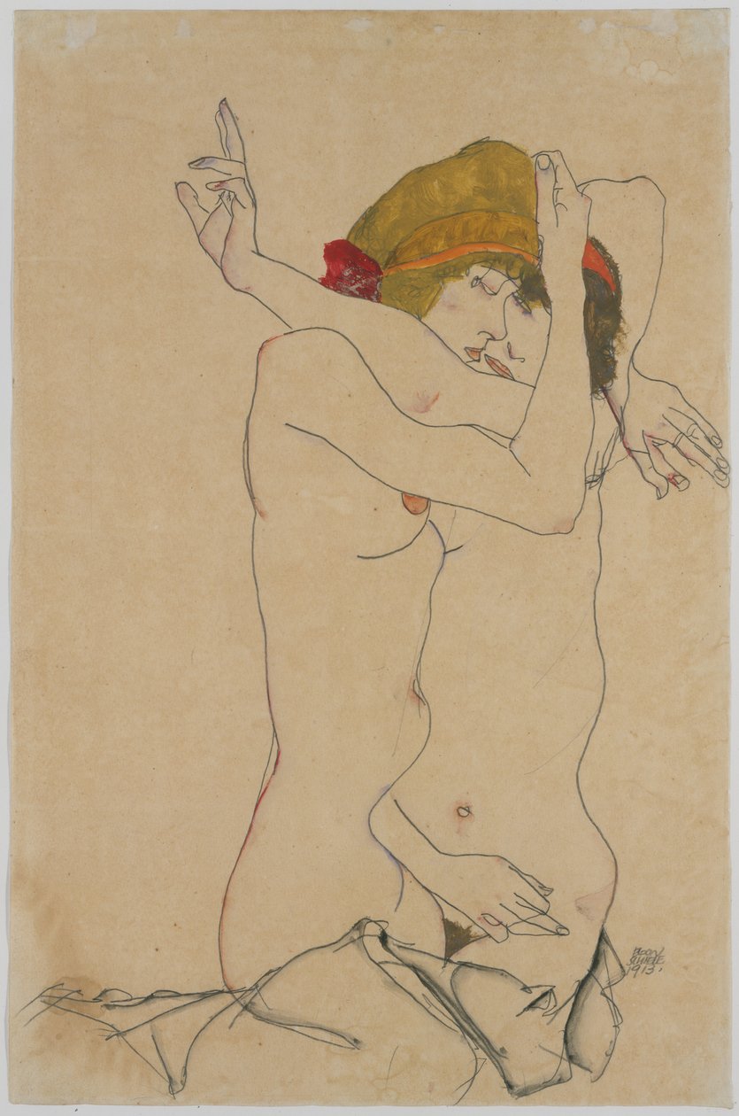 Két nő ölelkezik, 1913. alkotó: Egon Schiele