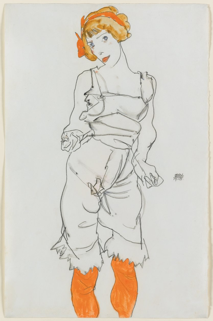 Nő fehérneműben és harisnyában alkotó: Egon Schiele