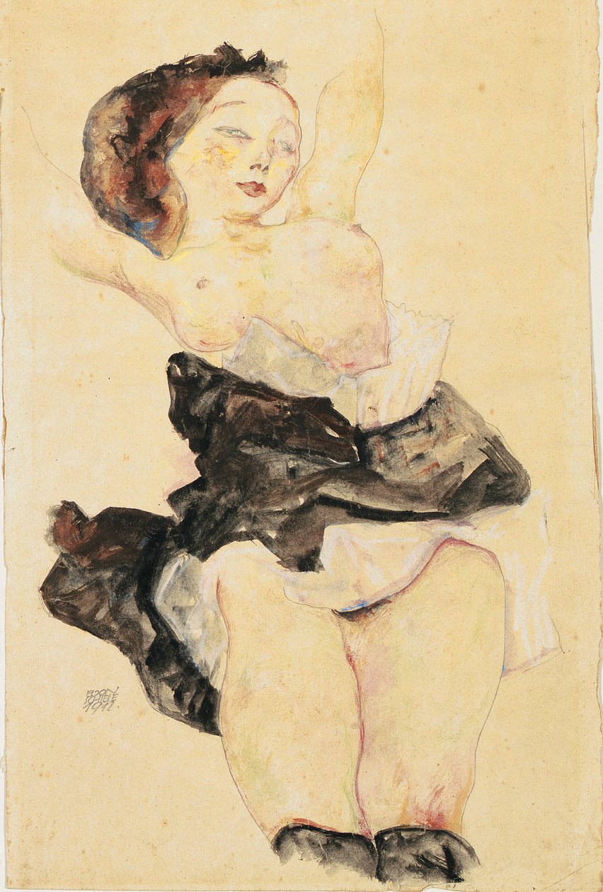 Fiatal lány fekve, félmeztelenül, 1912 alkotó: Egon Schiele