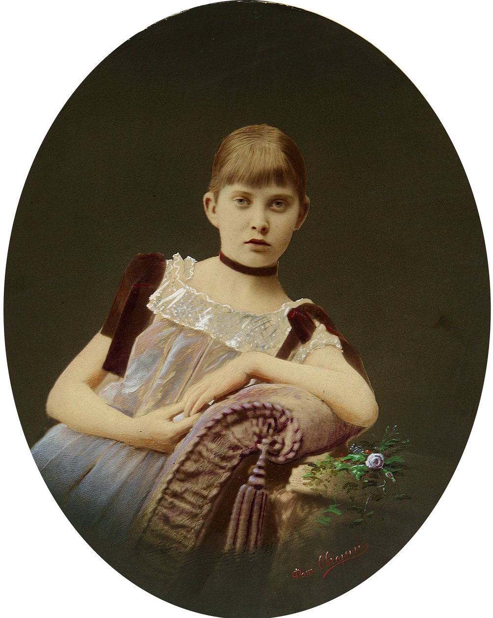 Egy lány portréja. Ezüstzselatin fényképezés, gouache, Egor Maximovich Ovcharenko (?-1902) alkotó: Egor Maximovich Ovcharenko