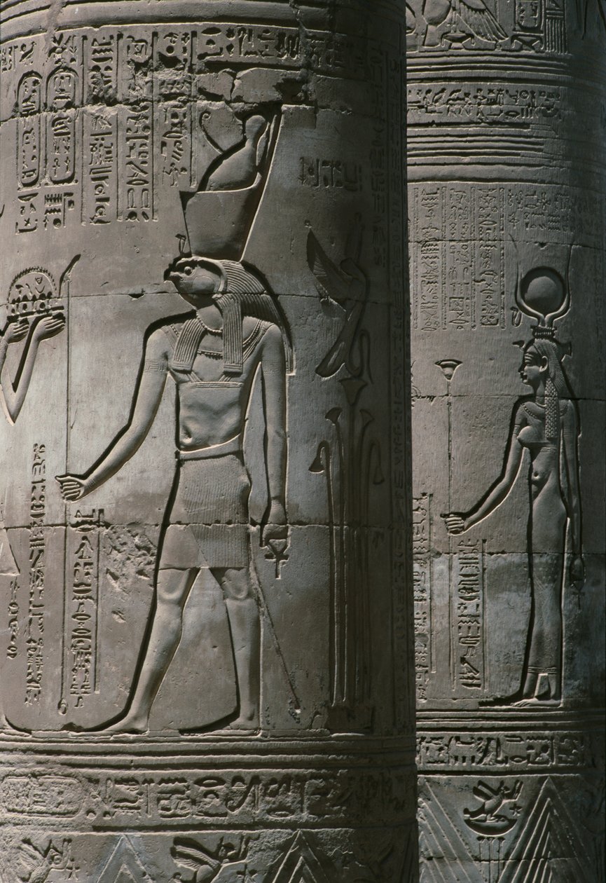 Részlet az oszlopcsarnokról, Szobek és Haroeris római és Ptolemaioszi kettős templomáról a Nílus kőnél alkotó: Egyptian