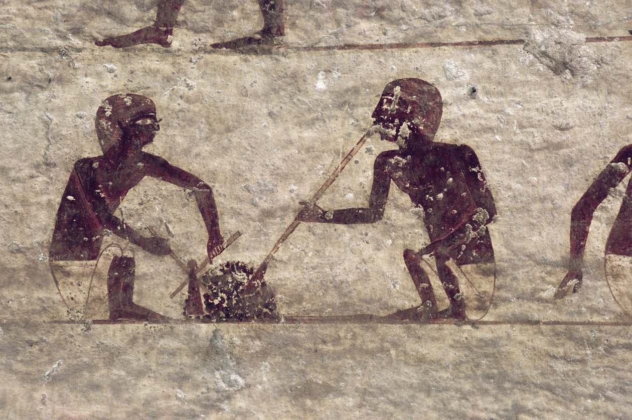 Üvegfúvók, részlet egy sír falfestményéből, egyiptomi, ó-középbirodalom (festett mészkő) alkotó: Egyptian