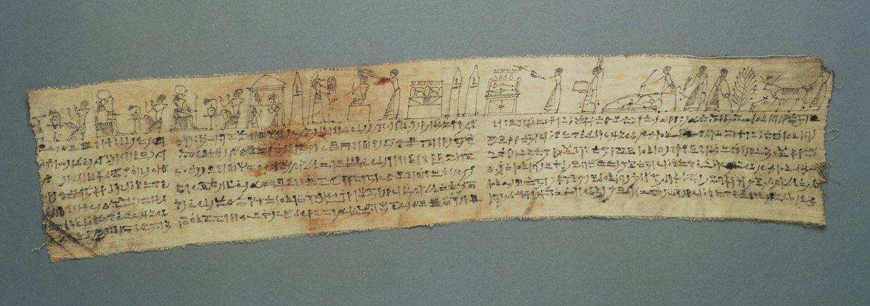 Vászon múmiakötés matricákkal a „Halottak könyvéből”, Ptolemaioszi-római korszak, Kr.e. 100-tól i.sz. 200-ig (vászon) alkotó: Egyptian