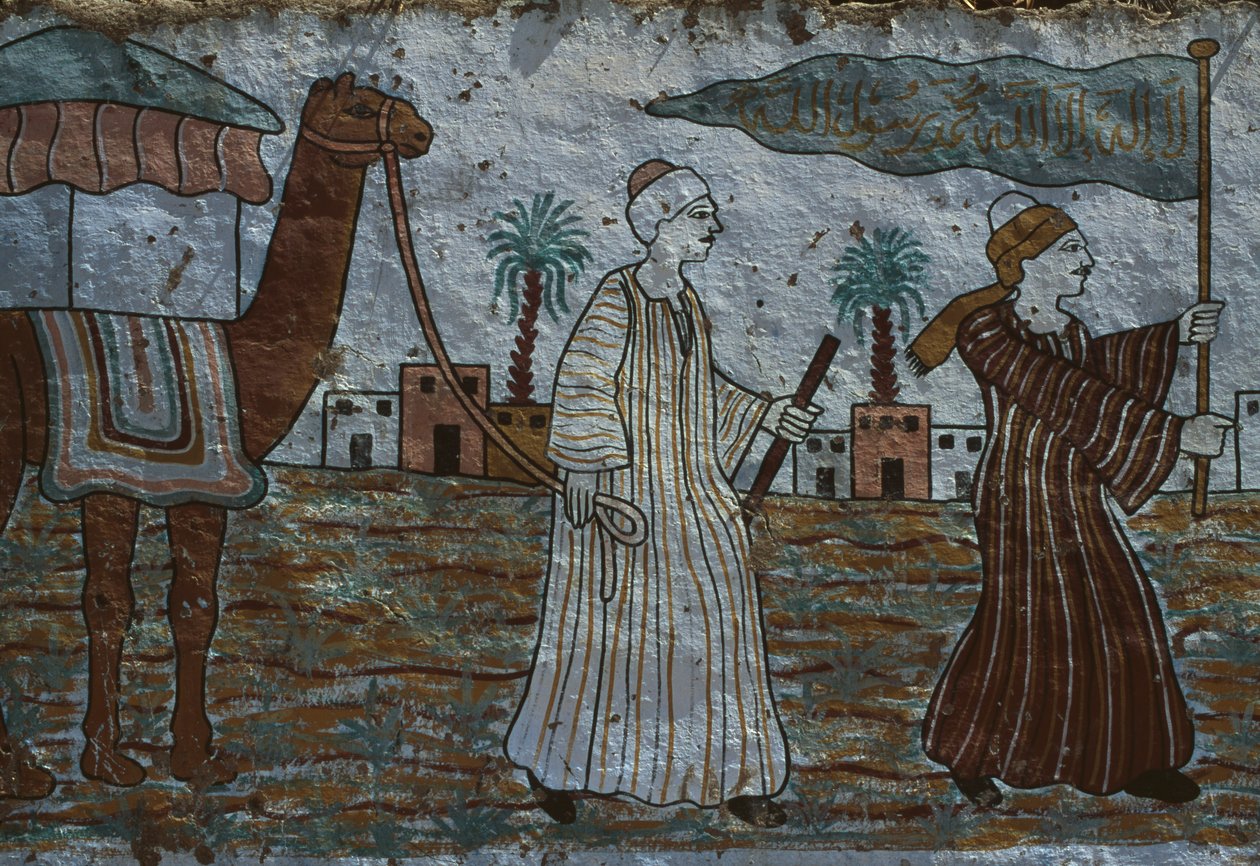 Festett fal, amely férfiakat ábrázol tevével (falfestmény) alkotó: Egyptian