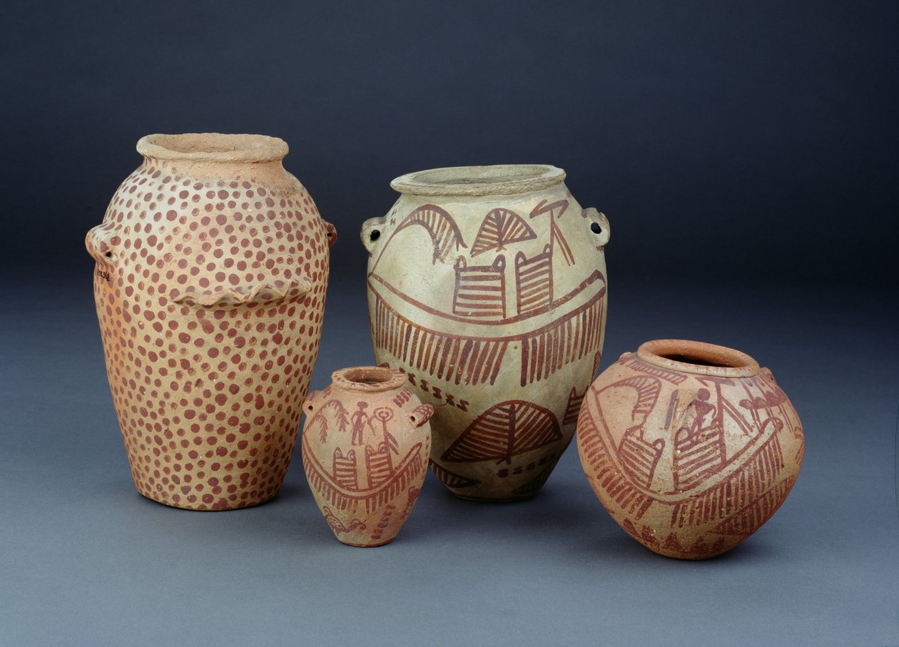 Nílusi jeleneteket ábrázoló edények, Naqada és Abadaya, késő predinasztikus kor (kerámia) alkotó: Egyptian