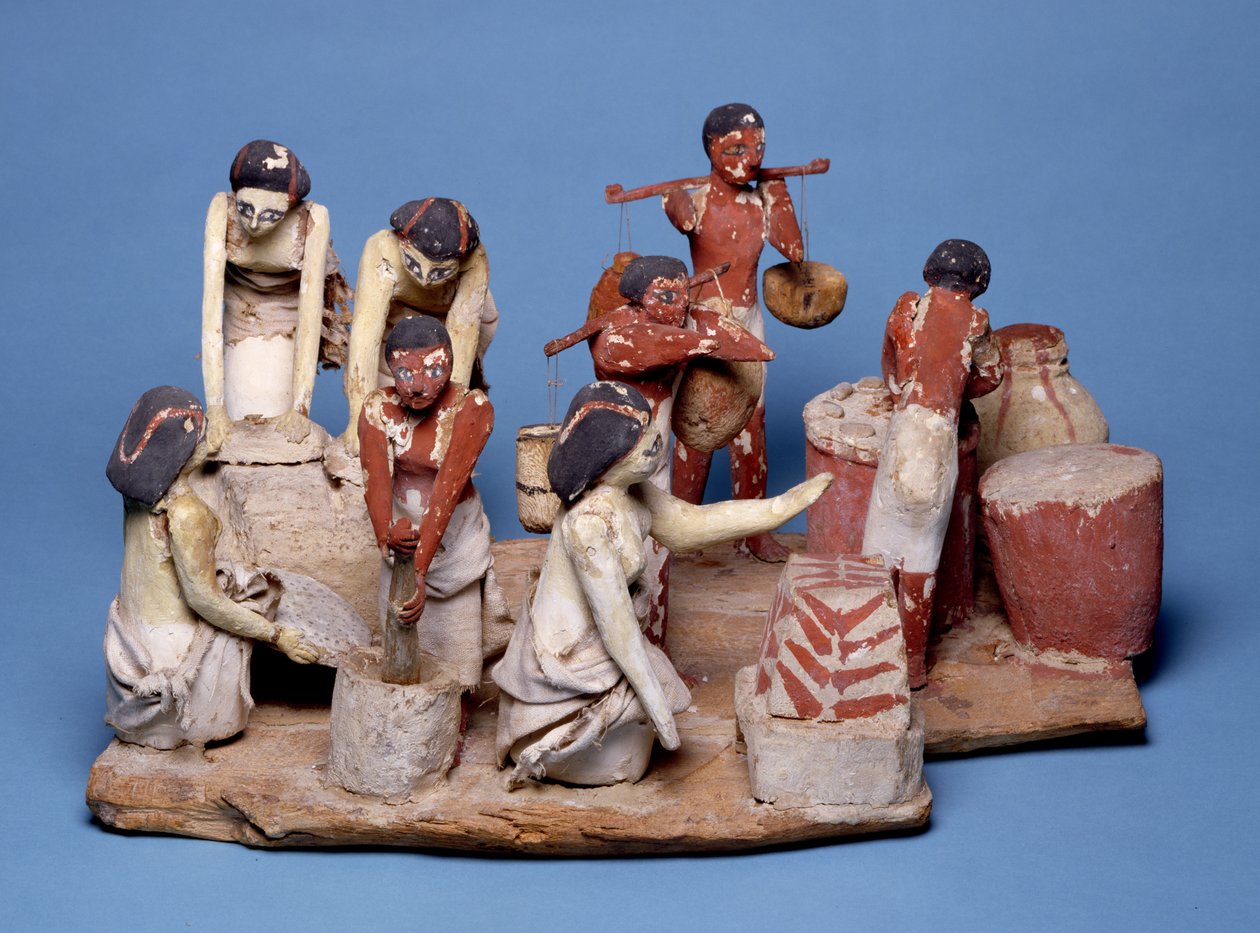 Kenyeret és sört készítő szolgálók modellje, Középbirodalom (festett fa, len és agyag) alkotó: Egyptian 12th Dynasty