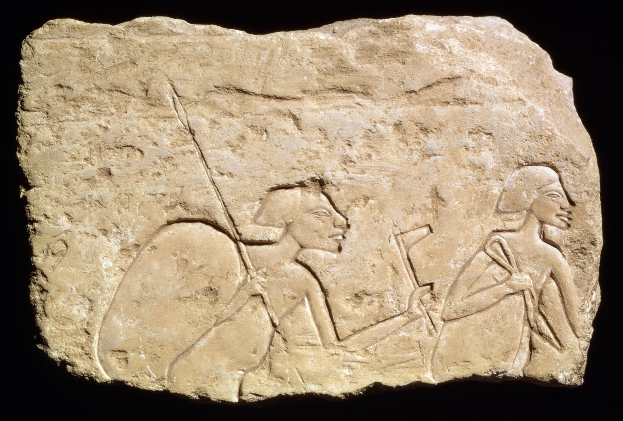 Két katonát ábrázoló dombormű, Újbirodalom, ie 1353-1335 körül (mészkő) alkotó: Egyptian 18th Dynasty
