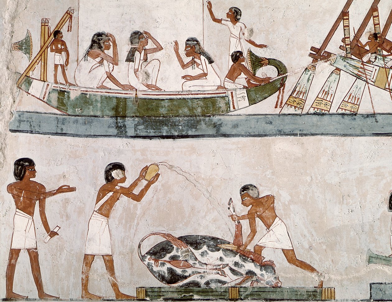 Bika feláldozása és megtisztítása, vitorlás rituálé Menna sírjából, Újbirodalom (falfestmény) alkotó: Egyptian 18th Dynasty