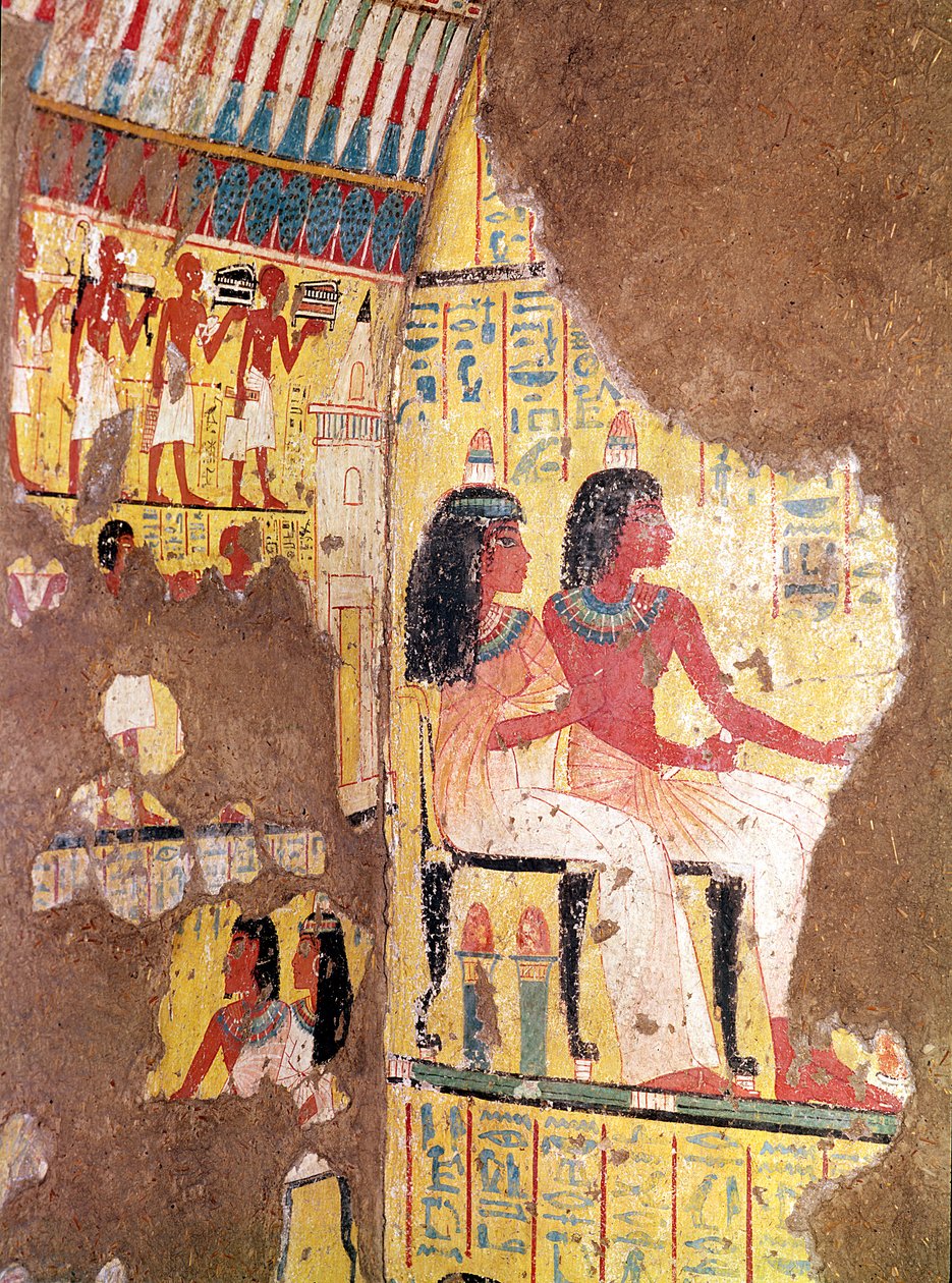 Maie festő és felesége a múzeumban rekonstruált sírjukból ültek, Új Királyság (festett mészkő) alkotó: Egyptian 18th Dynasty