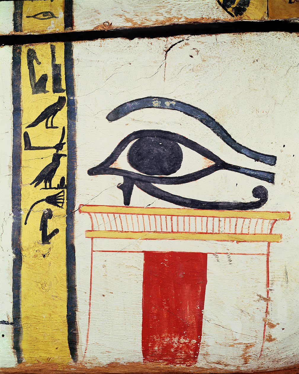 Wedjat Eye, részlet Madja hölgyének szarkofág fedeléről, Új Királyság, ie 1450 körül (festett fa) alkotó: Egyptian 18th Dynasty
