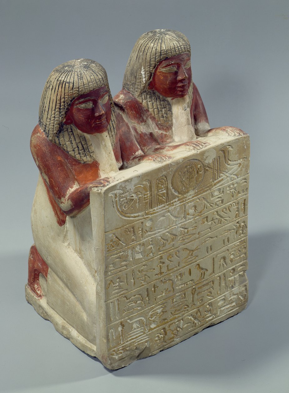 Didi és Pendua himnuszt ajánl Re napistennek, Deir el-Medinából, Új Királyságból (festett mészkő) alkotó: Egyptian 19th Dynasty